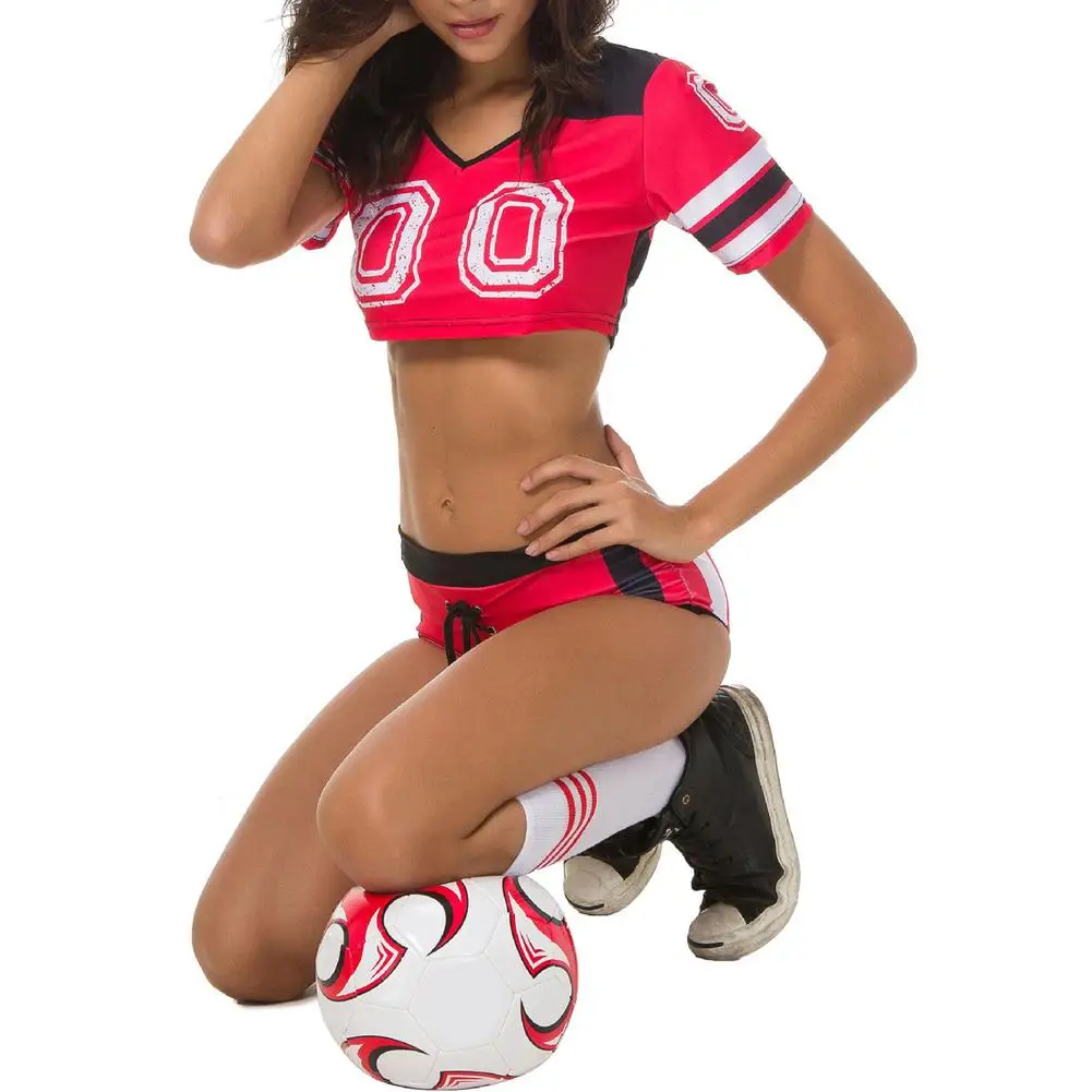 Women Football Baby Cheerleading Uniform Team Jerseys Short Sleeve Shirt Set Sexy Crop Top Shorts Suit Bar Party Stage Costume 2