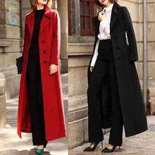 Зимнее Элегантное Длинное однобортное пальто шерстяное пальто с отворотом на талии шерстяное пальто