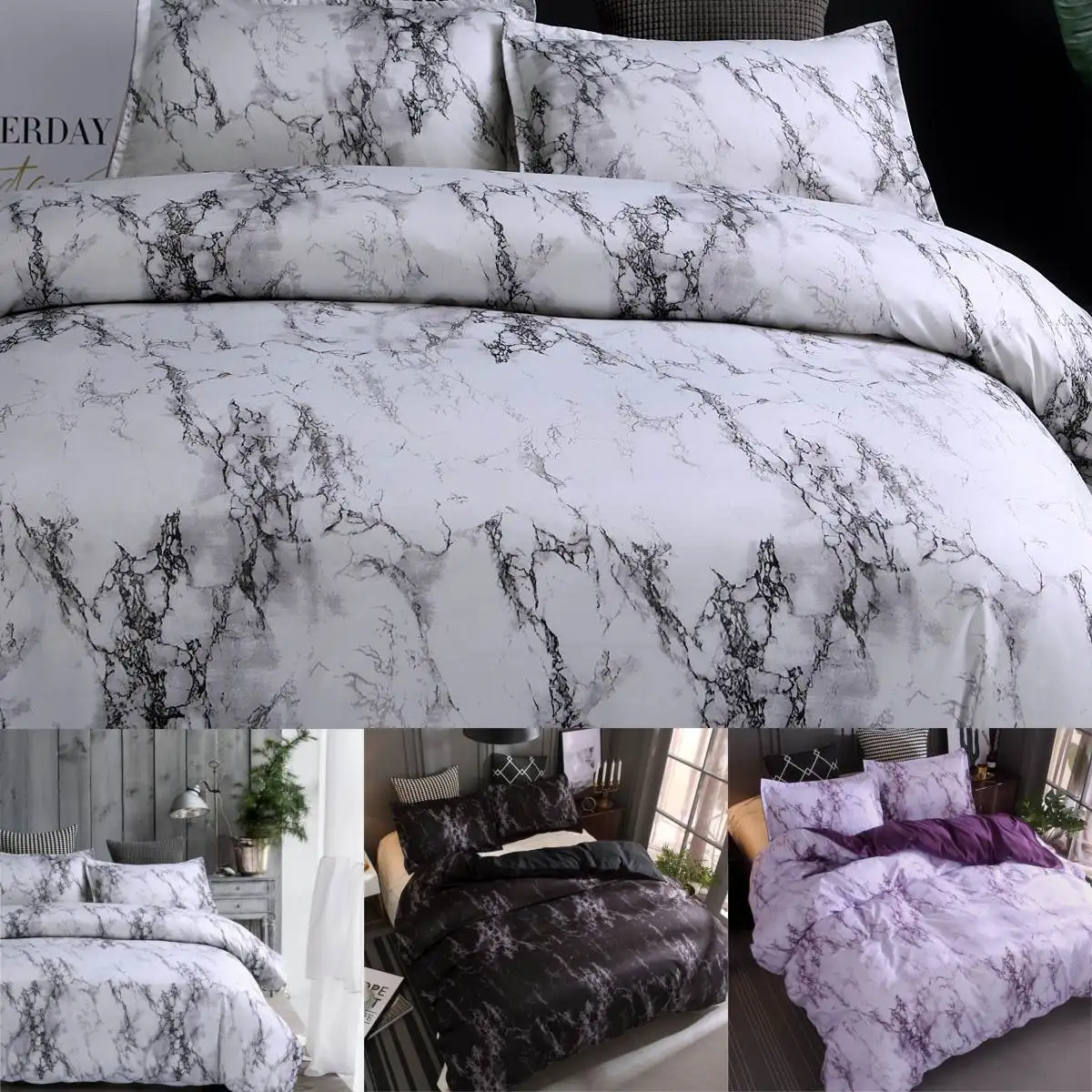 

3PCS Duvet Cover Pillowcases Set Polyester Bedclothes Marble Bedding Set Quilt Duvet Cover Pillow Cases Home Textile Decoration