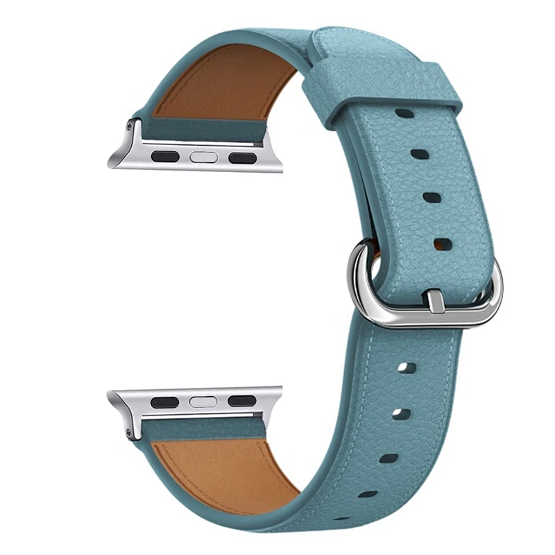 Sea blue OULUCCI классический кожаный ремешок для Apple series 5/4/3/2/1 черный коричневый сменный ремешок для Apple Watch 38 мм/40 мм/42 мм/44 м - Цвет ремешка: Sea blue