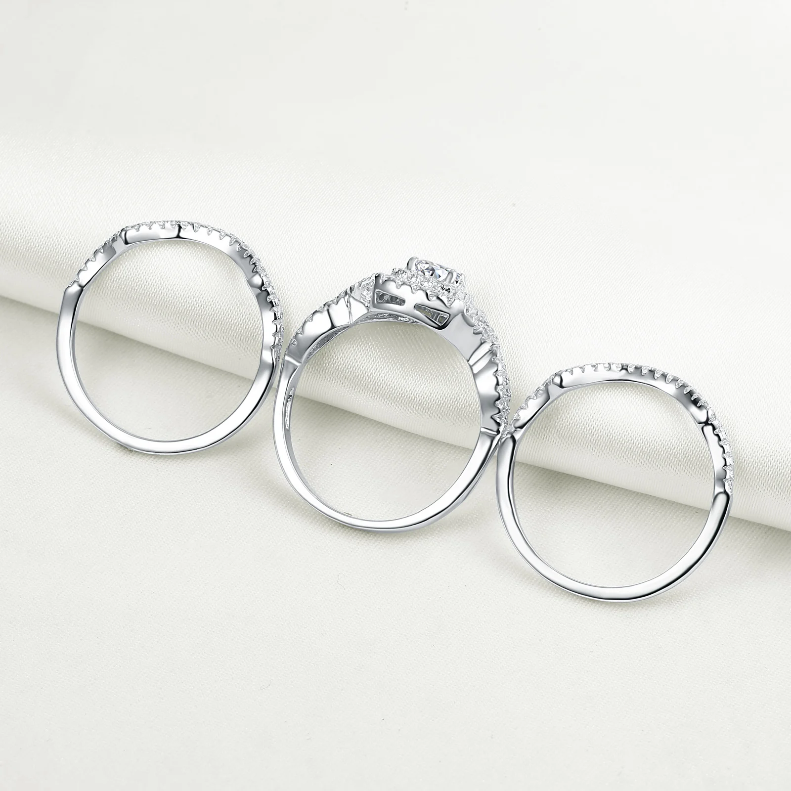 Newshe レディース結婚指輪,3ピース,925スターリングシルバー,2.1k aaa 