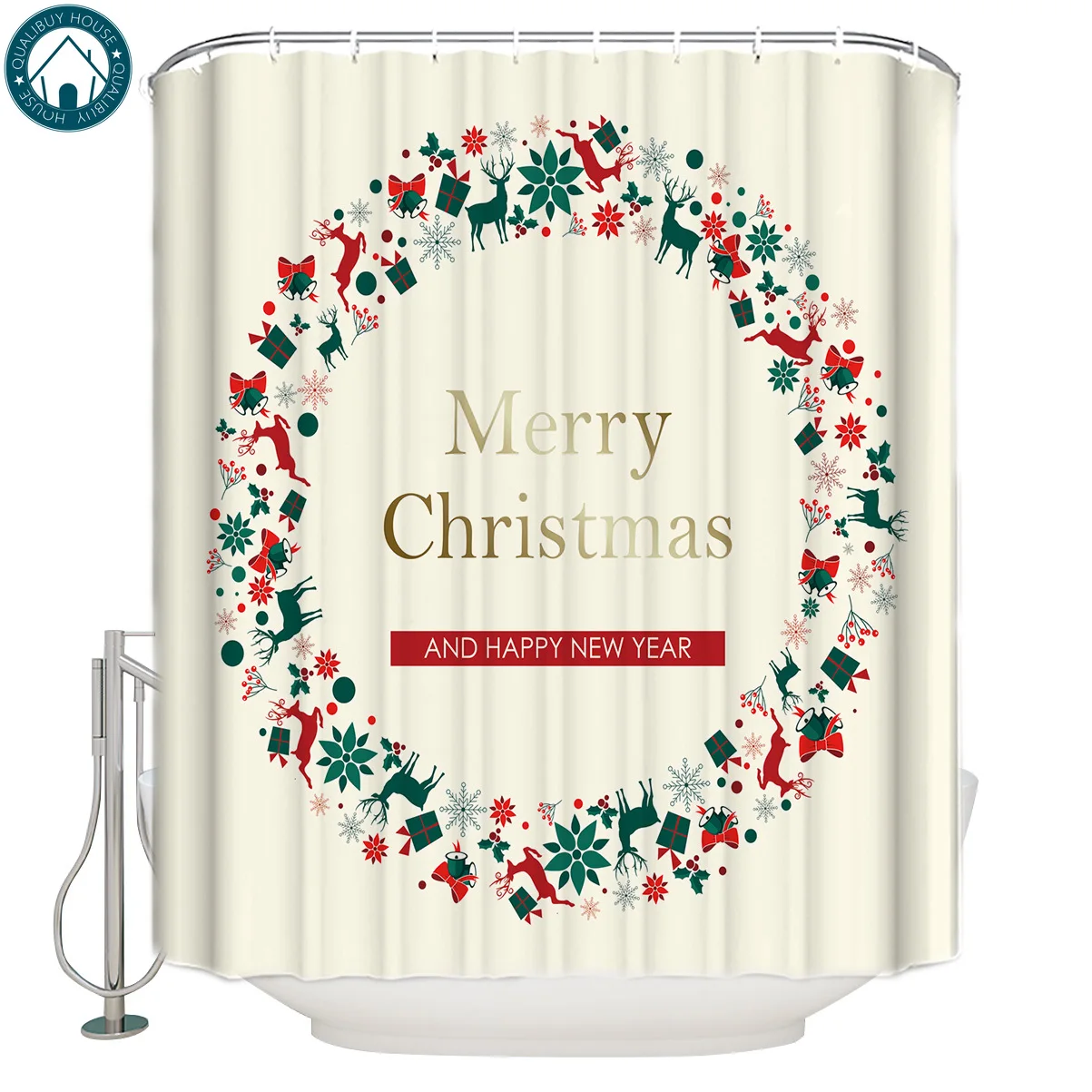 Merry Christmas бежевая занавеска для душа Водонепроницаемая занавеска для ванной комнаты