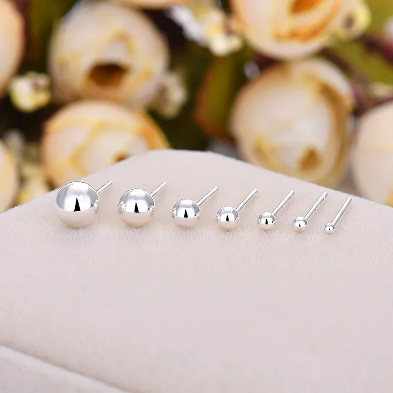 Pendientes broche minimalista de Plata de Ley 925 para mujer, pequeños y delicados pendientes de boda, bola nupcial