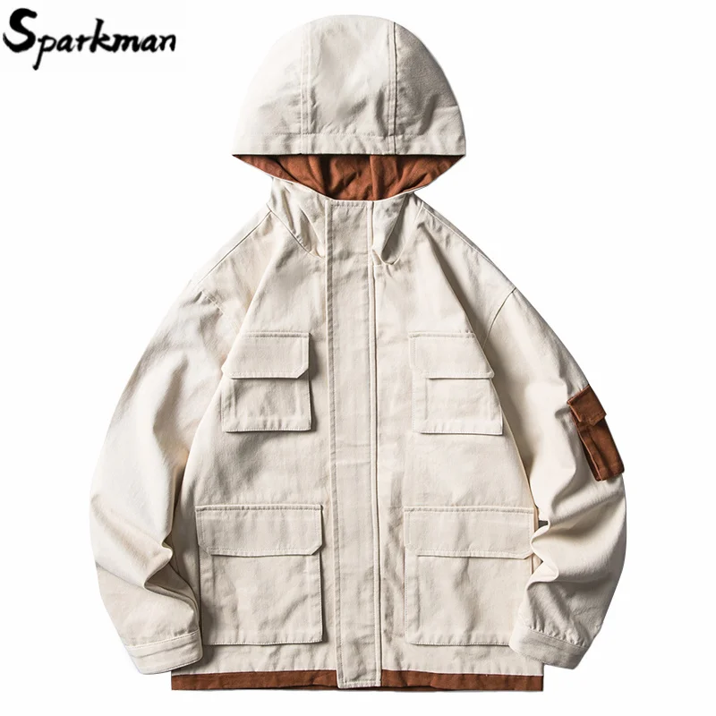 

2019 Hip Hop Men Hooded Windbreaker Jacket Retro Harajuku Streetwear Jacket Multi Pockets Casual Track Jacket Coat Hoodie Autumn