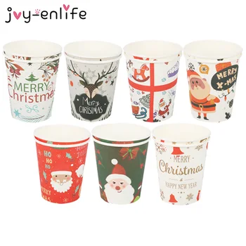 

10pcs Merry Christmas Party Decoration Disposable Tableware Paper Cup New Year Eve Decoration Christmas Party For Home Supplies