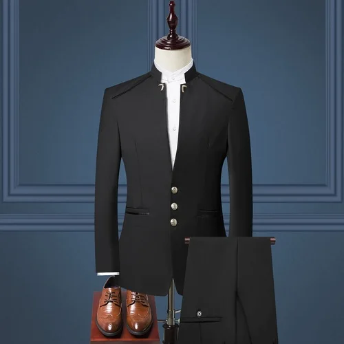 Классический мужской костюм комплект из 3 предметов модные деловые банкетные мужские вечерние костюмы Азиатский Размер s m XXL XXXL 4XL Slim Fit Мужские свадебные костюмы - Цвет: Черный