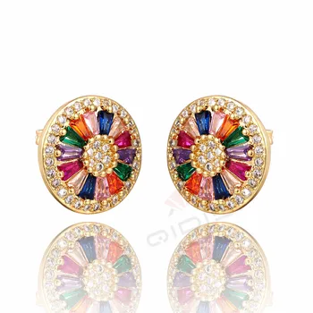

Noble Romantic Multi Colour Crystal Jewelry Luxury Round Cubic Zircon Wedding Stud Earrings for Women Party Gift