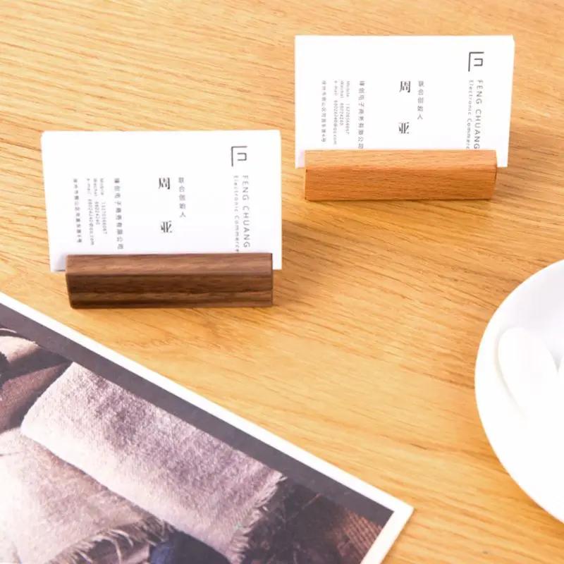 Black Walnut Beech Wood Business Card Holder Office Desk Wooden Photo Stand Name Memo Clips Organizer Storage Dinner Party Decor card holder desk organizer desk card holder