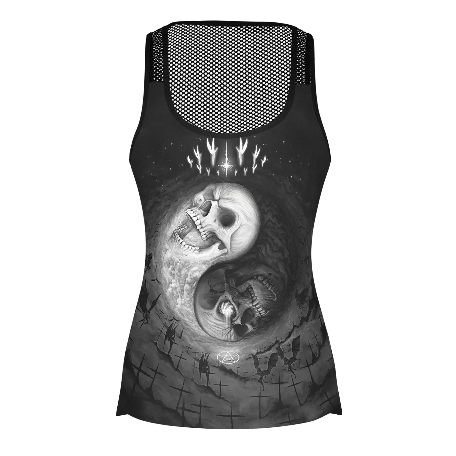 Black white Women's Summer Fantastic Gothic Style Skull Girl Tank Tops Sexy Backless Vest Tops Tee Casual T-Shirt Femme - Цвет: Black white