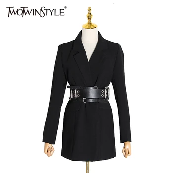 

TWOTWINSTYLE Casual Slim Women's Blazers Notched Collar Long Sleeve High Waist Tunic Suits For Female Fashion 2020 Clothing New