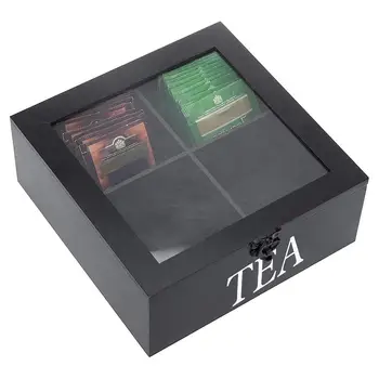 

4 Compartments Wooden Tea Box Organizer Storage Case High Quality Tea Coffee Sugar Packet Container Jewelry Organizer