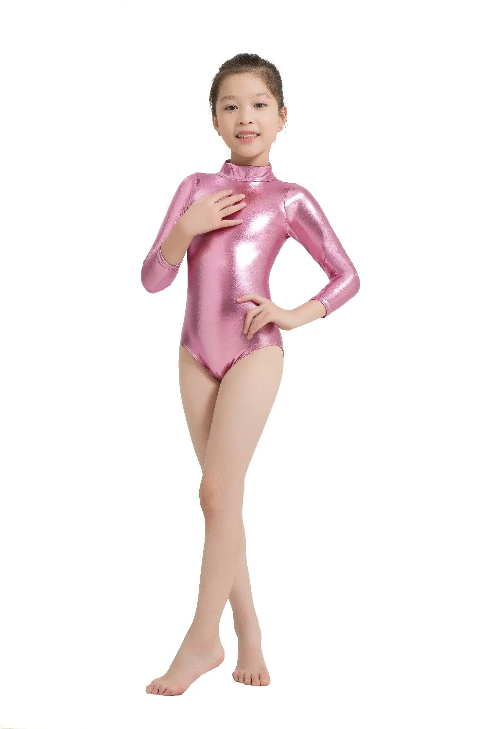 Speerise Child Long Sleeve Ballet Dance Leotards Shiny Metallic Gymnastics Dancewear Girls Toddler Turtleneck Ballroom Costumes
