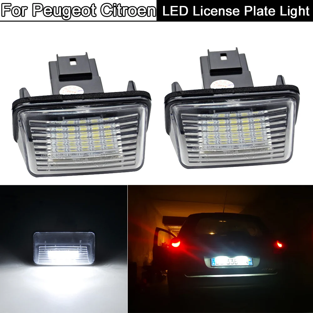 

2Pcs LED License Plate Light Number Plate Lamp For Peugeot 206 207 306 307 308 406 407 For Citroen C3 C4 C5 BERLINGO