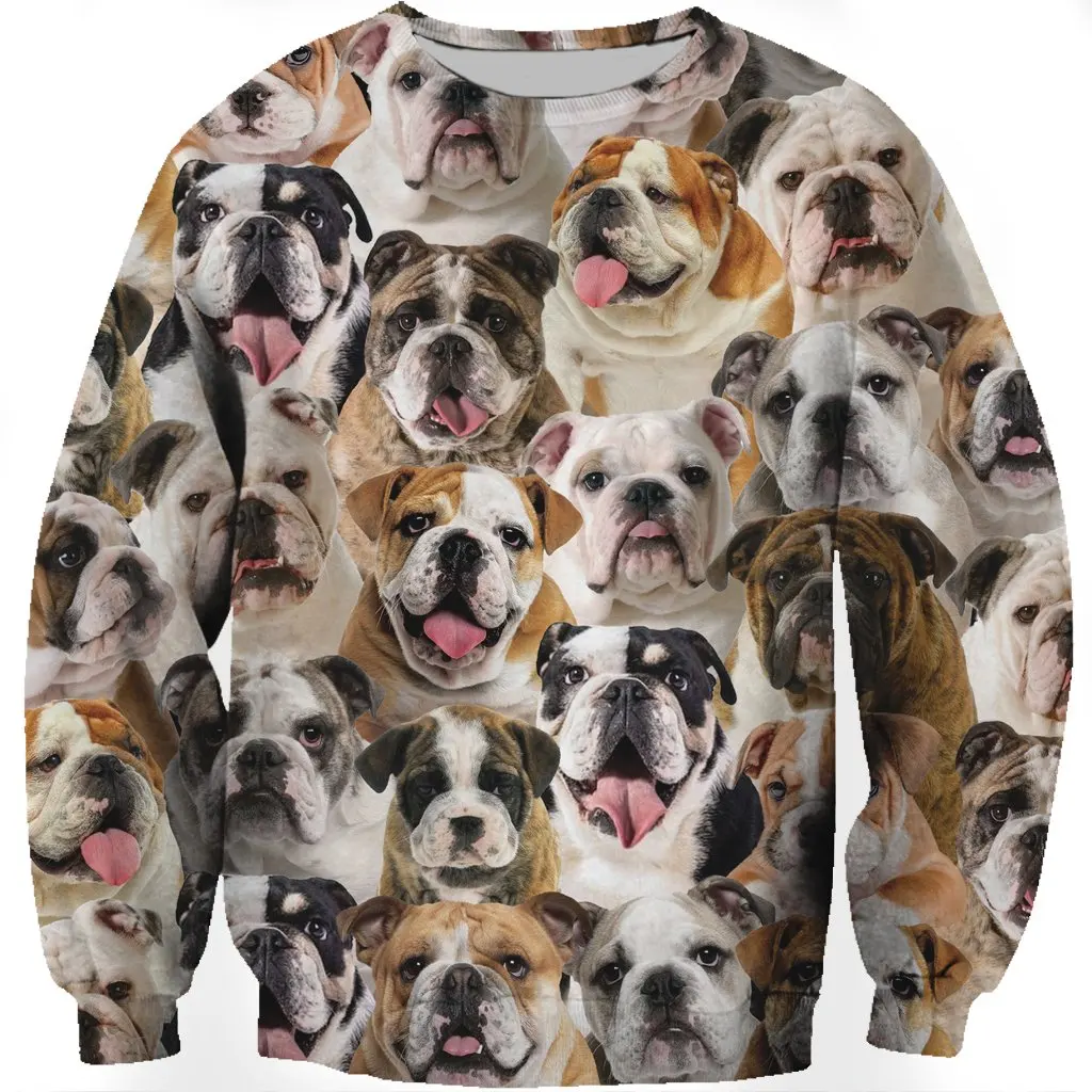 

Mens Sweatshirt You Will Have A Bunch Of English Bulldog Pets 3D Print Unisex Spring/Autumn Fashion Dogs Long-sleeved Round Neck