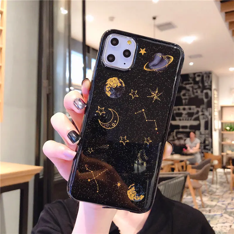 Fashion Shining Glitter Space Planet phone Cases For iphone 12 11 Pro Max X XR XS Max 6 6S 7 8 Plus Soft Silicon Star Back Cover