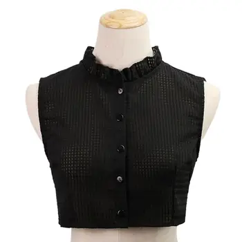 

2020 Pastoral Vintage Fake Collar Pleated Ruffles Stand Up Plaid Tank Top Half-Shirt