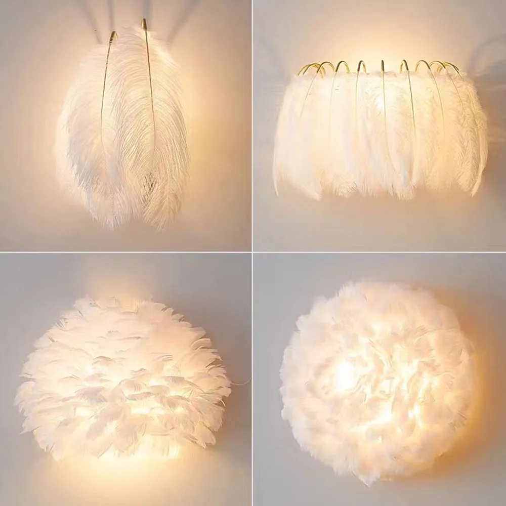 Белый настенный светильник с перьями Настенный бра прикроватная лампа для