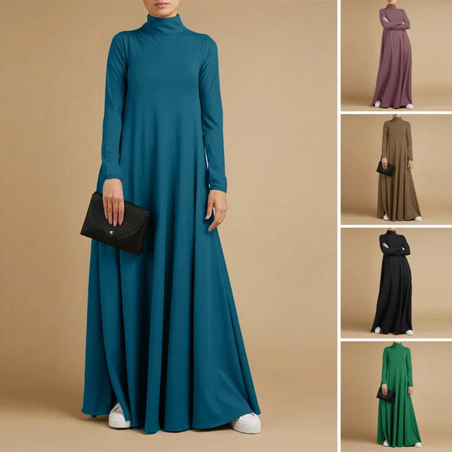 Autumn Turtleneck Long Sleeve Sundress Fashion Women Maxi Long Dress Baggy ZANZEA Elegant Solid Casual Vestido Kaftan Robe Femme 3