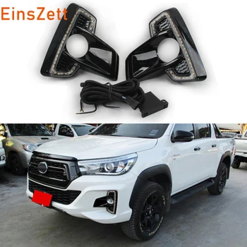 

Car LED Daytime Running Light Fog lamp Assembly Kit For Toyota Hilux Revo 2018 2019 12V Front Bumper light Accessories
