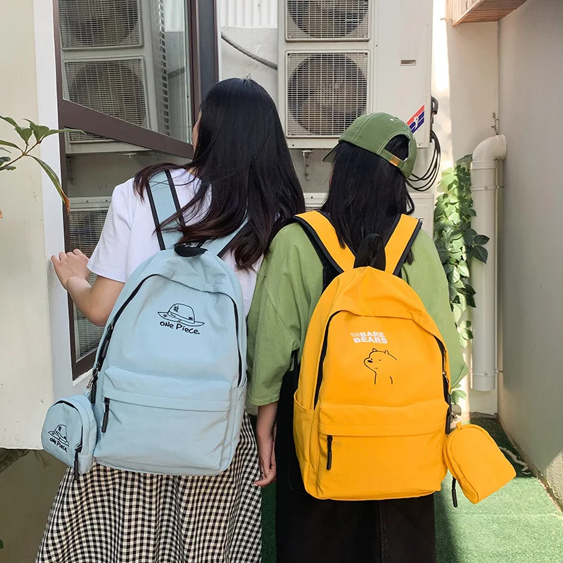 

Middle School Students Women's School Bag Really Washing Nylon Cloth Backpack Harajuku-Style Casual Straw Hat Bear Backpack Send