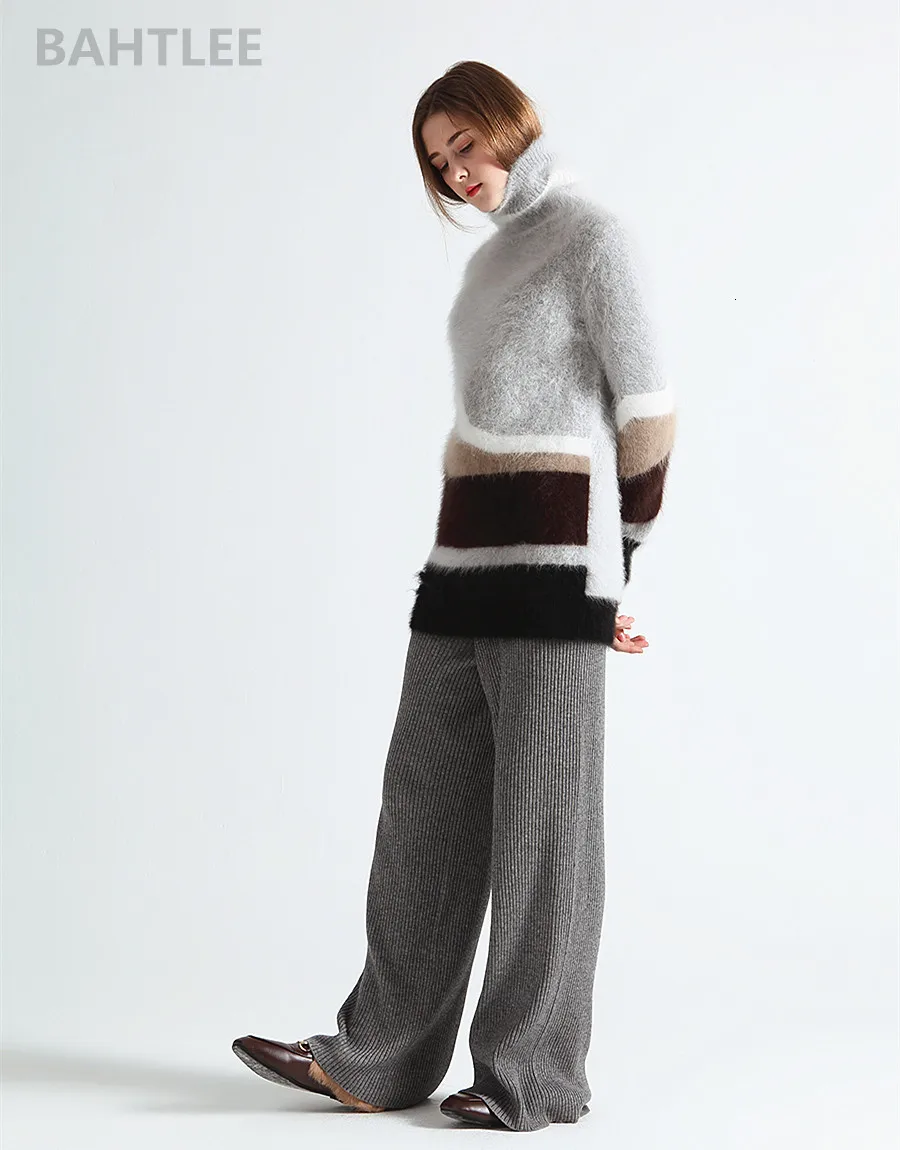 BAHTLEE зимняя Женская водолазка из ангоры, вязаный пуловер, джемпер, свитер с дырками, дизайн с длинными рукавами, сохраняющий тепло, свободный