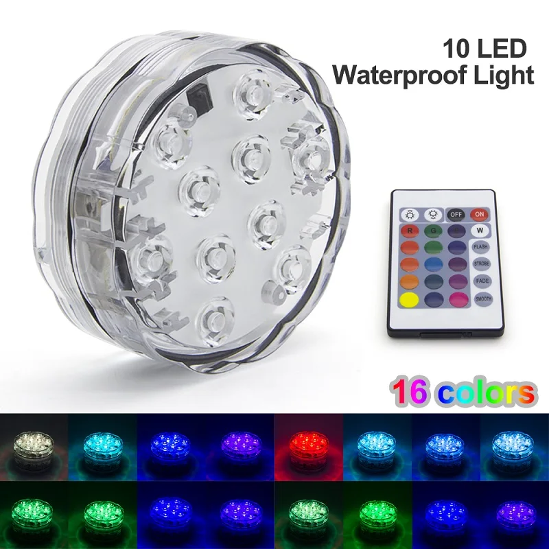 1 Remote 1 Light 10 светодиодный RGB Светодиодный подводный светильник для пруда погружной IP67 водонепроницаемый светильник для бассейна на батарейках для свадебной вечеринки - Испускаемый цвет: 1 Remote 1 Light