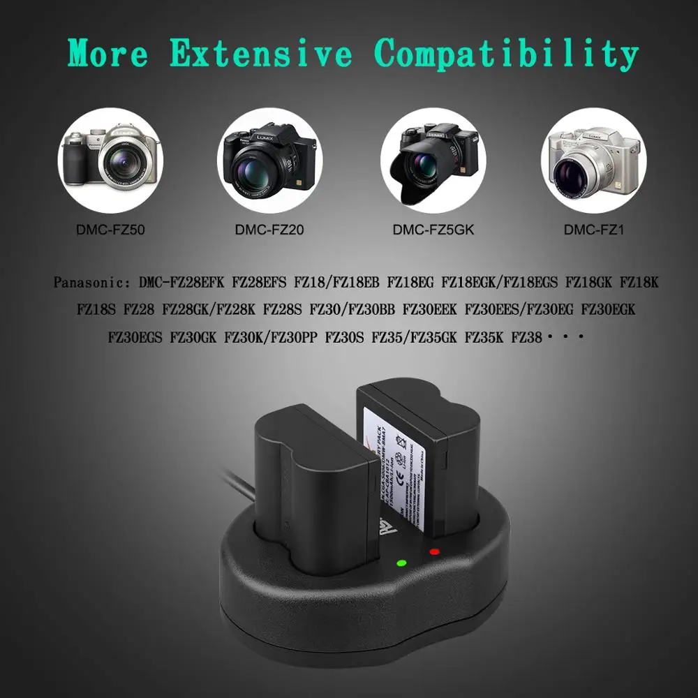2X Φ аккумуляторы и зарядное устройство для аккумулятора Panasonic Lumix CGA S006 DMW BMA7 DMC FZ7 FZ8