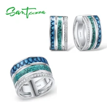 SANTUZZA Серебряный набор украшений для женщин 925 пробы Серебряные Красочные Круглые серьги набор колец модные ювелирные изделия ручной работы с эмалью