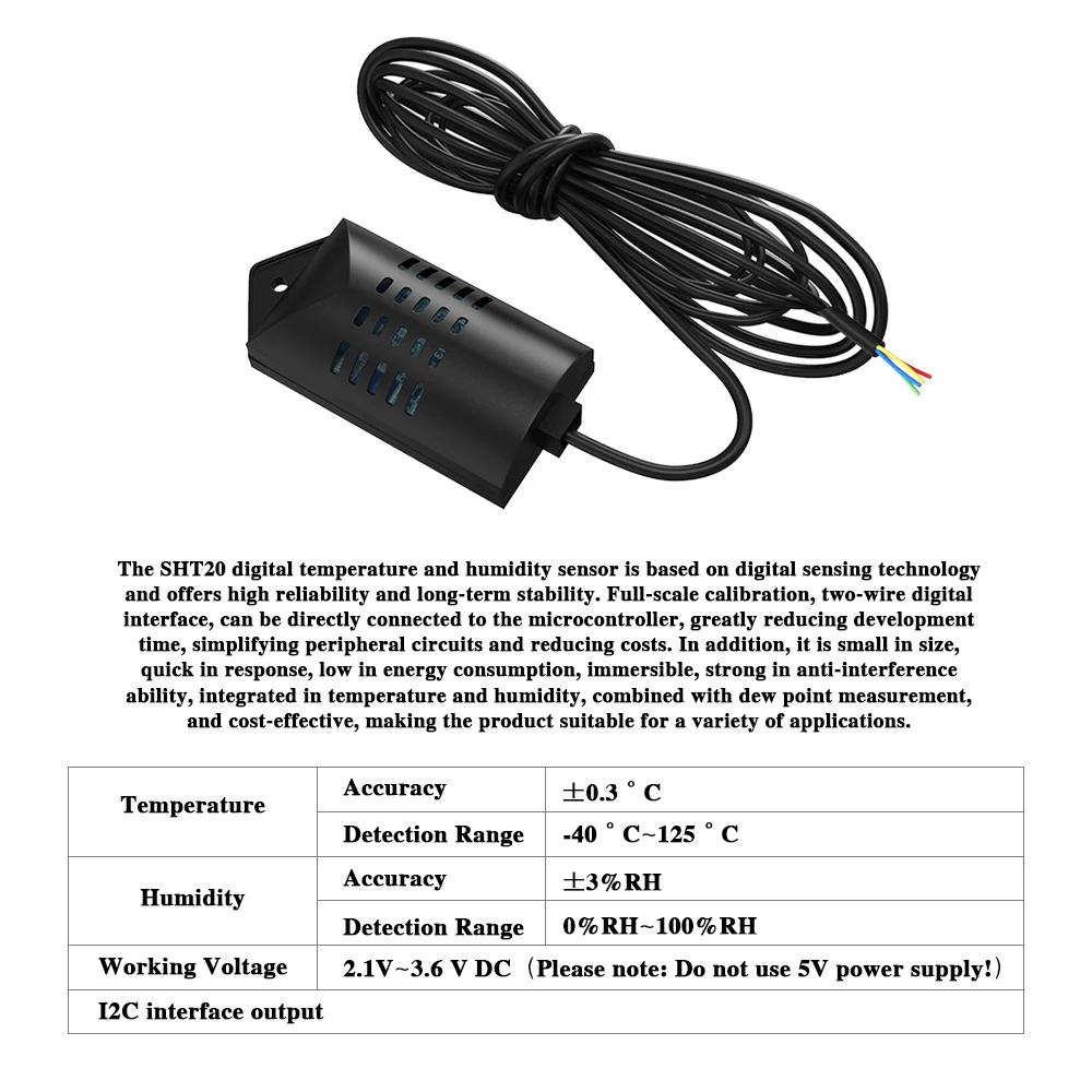 DC 0-100V 5A 1000W SHT20 цифровой Температура влажности Сенсор W/Чехол кабель постоянного тока 2,1-3,6 V Заменить DHT11 DHT22 AM2302