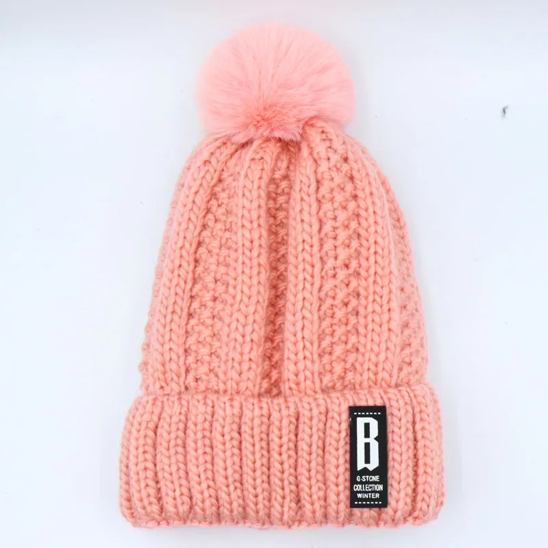 pink Теплая зимняя вязаная шапка skullies beanies, женская брендовая Высококачественная зимняя женская Лыжная шерстяная меховая шапка с помпонами, вязаный шарф - Цвет: pink