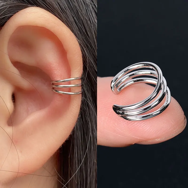 Stackable Earrings Without Ear Hole Star Wrap Clip On Earrings Earcuff for Women Chain Hollow Ear Cuff  Fake Earring Piercing