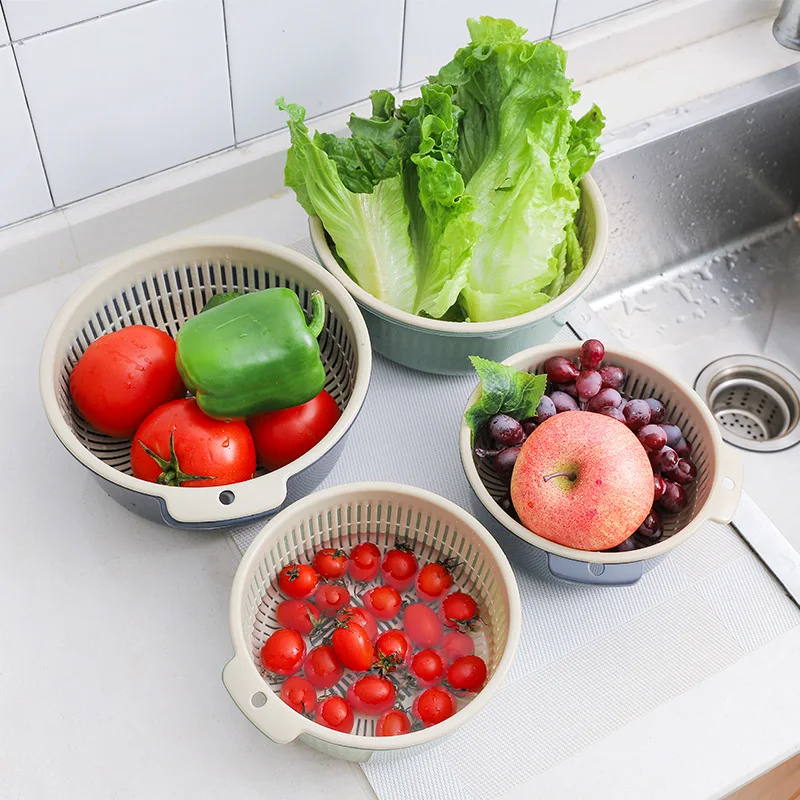 Double-layer hollow fruit bowl drain basket household fruit basket washing basket kitchen washing