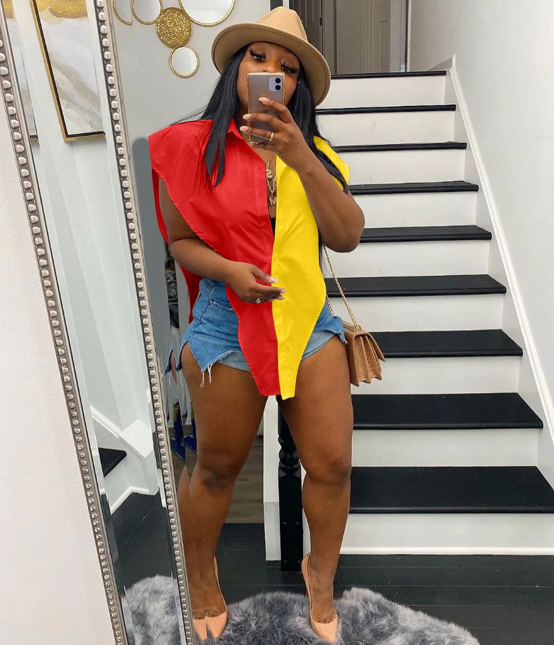 Sexy Patchwork V shaped Shirt Summer 