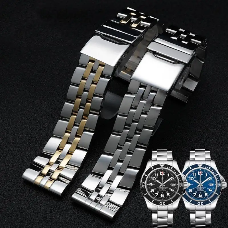 Stainless steel watchband for Breitling A49350 AB042011 wrist band 20mm 22mm 24mm silver gold solid metal strap mens bracelet