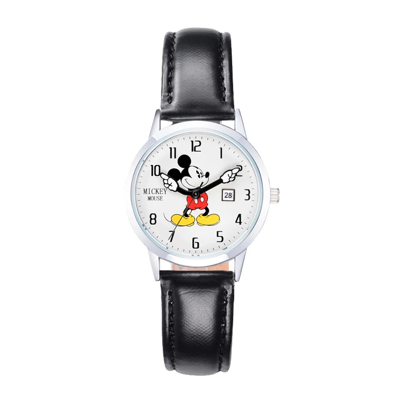 Детские часы disney, детские часы, подлинный бренд, роскошные часы, Микки, повседневные модные милые кварцевые наручные часы, кожа - Цвет: Black Small Dial