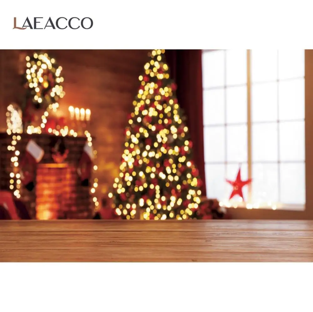 

Laeacco Wooden Board Floor Polka Dots Light Bokeh Glitter Christmas Tree Baby Photography Background Photo Backdrop Photo Studio