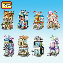 Minibloques LOZ con vista a la ciudad, tienda de café, tiendas al por menor, arquitectura, modelos y bloques de construcción, juguete de Navidad para niños