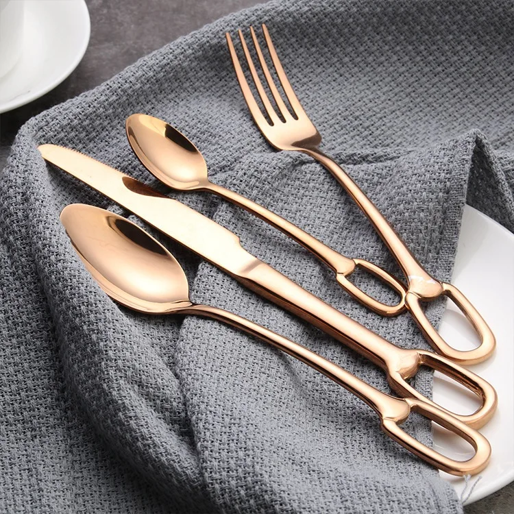 4Pcs/Set Stainless Steel Portable Cutlery Set Tableware Silverware Sets Dinner Knife and Fork Dinner Set Travel Dinnerware