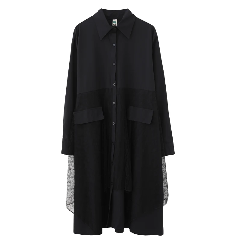 DIMANAF размера плюс женская блузка рубашка элегантные офисные женские топы туника с длинным рукавом Свободная Повседневная Женская одежда с кружевами черного цвета - Цвет: ZRM6165