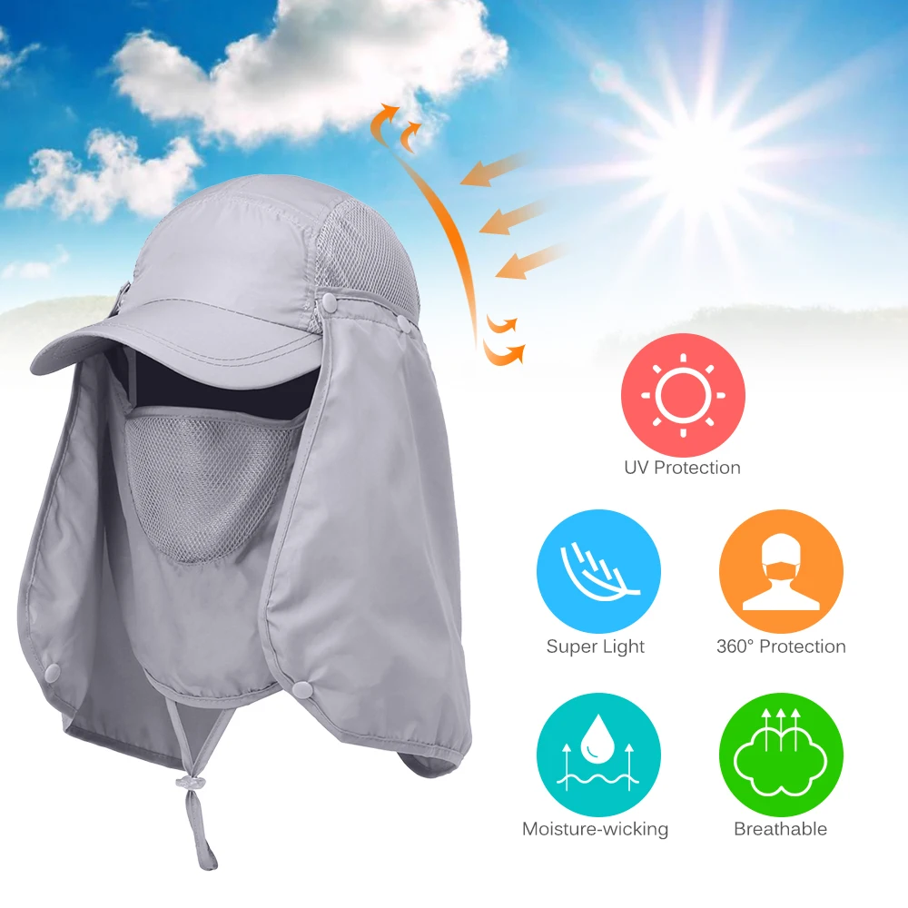 Lixada-Gorra con visera para deportes al aire libre, protección UV, para cubrir cuello y rostro, gorro de protección solar para pesca