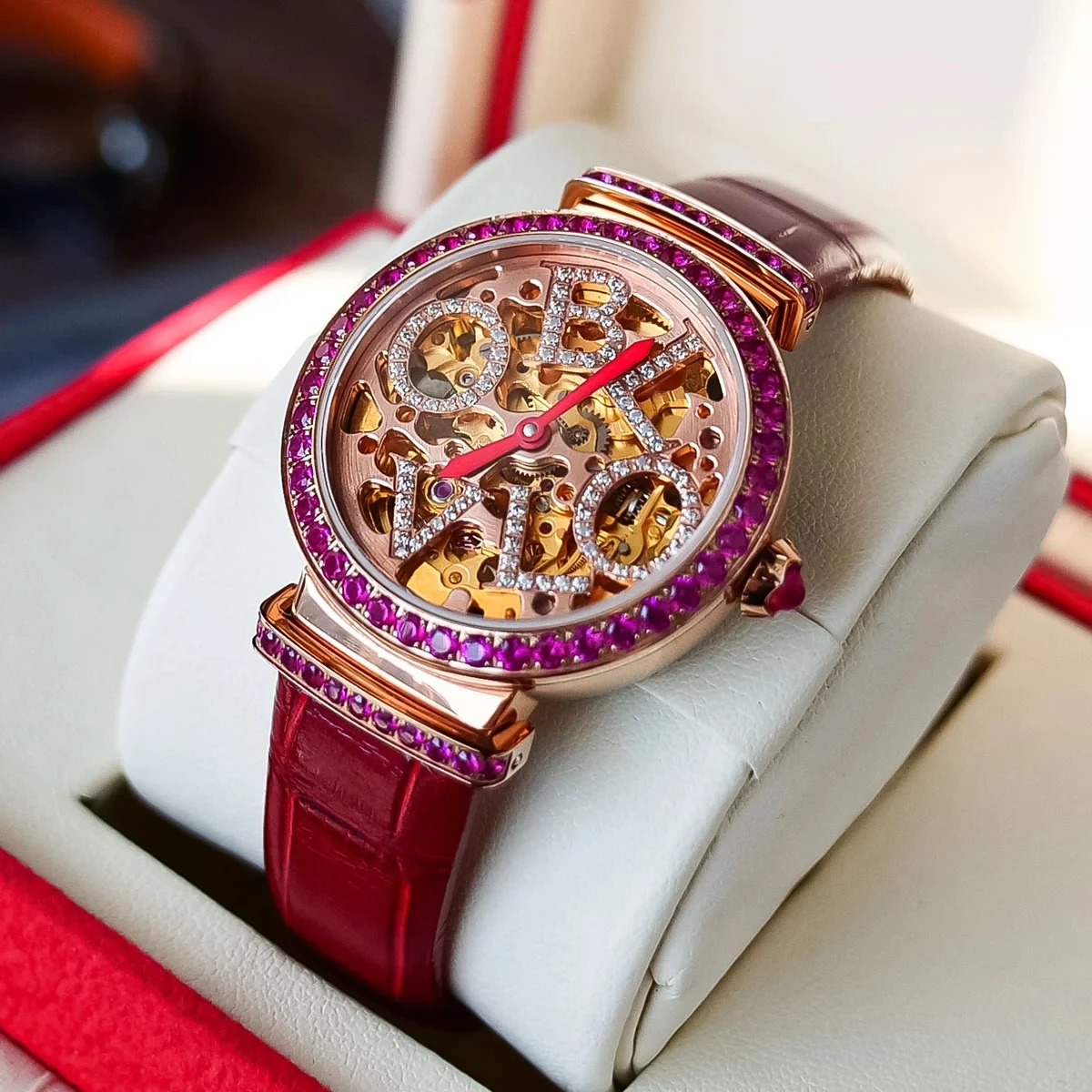 OBLVLO New Design Women Rose Gold Skeleton Automatic Watches Luxury Rhinestone Female Mechanical Wrist Watch Relogio Feminino | Наручные