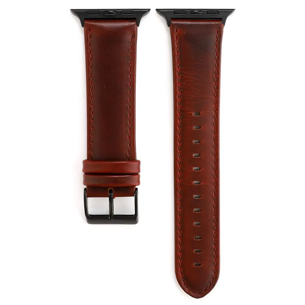 Сменный ремешок из натуральной кожи для часов 38 мм, 42 мм, пряжка для Apple watch, ремешок 40 мм, 44 мм, серия 1, 2, 3, 4, 5 - Цвет: Red Brown