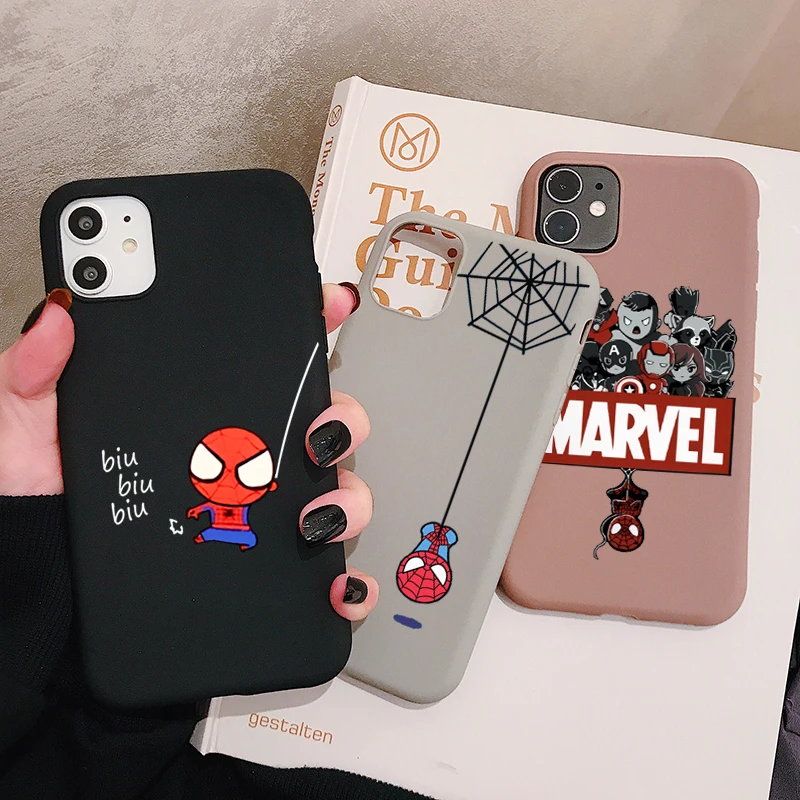 

Spiderman Marvel Phone Case for iPhone 11 Pro XR X Xs Max 8 7 6 Plus 6S 5S SE Frosted Silicone Cases Soft Back Cover