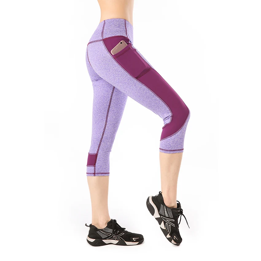 EAST HONG женские Леггинсы для йоги, бега, фитнеса, Капри, штаны для занятий спортом и тренировок с карманами - Цвет: Фиолетовый