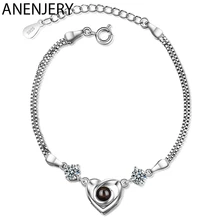 ANENJERY простые 925 пробы серебряные браслеты в форме сердца для женщин циркониевые Проекционные ювелирные изделия подарок на день Святого Валентина S-B248