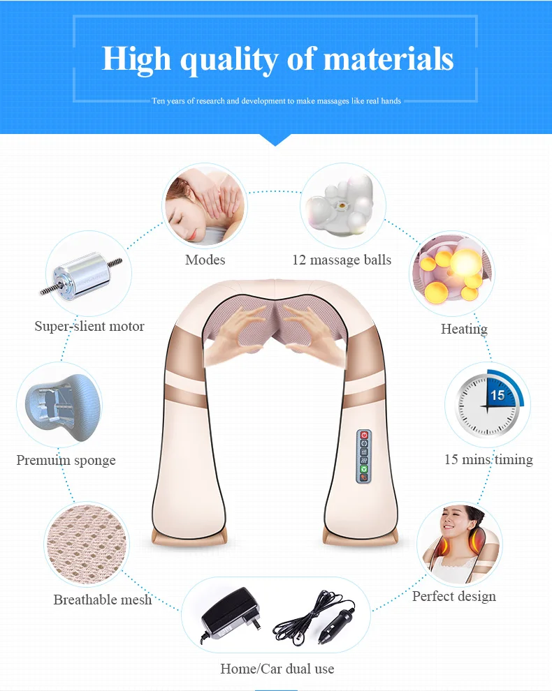 Buy JinKaiRui Cordless Rechargeable Neck Back Shiatsu Massager 3D Deep Kneading Portable Full Body Massagem with Heat Relieve Pain
