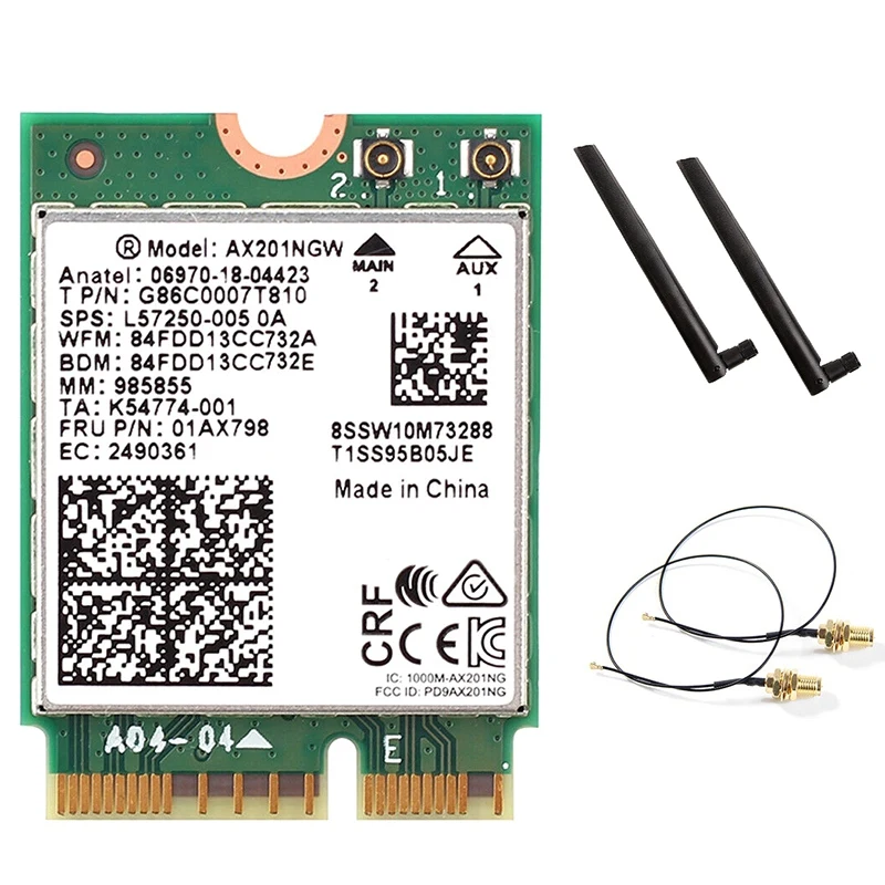 Двухдиапазонный 2,4 Гбит/с беспроводной адаптер для Intel Ax201 Ax201NGW NGFF 802.11Ac/AxM.2 ключ E Wifi BT 5,0 сетевая карта с антеннами