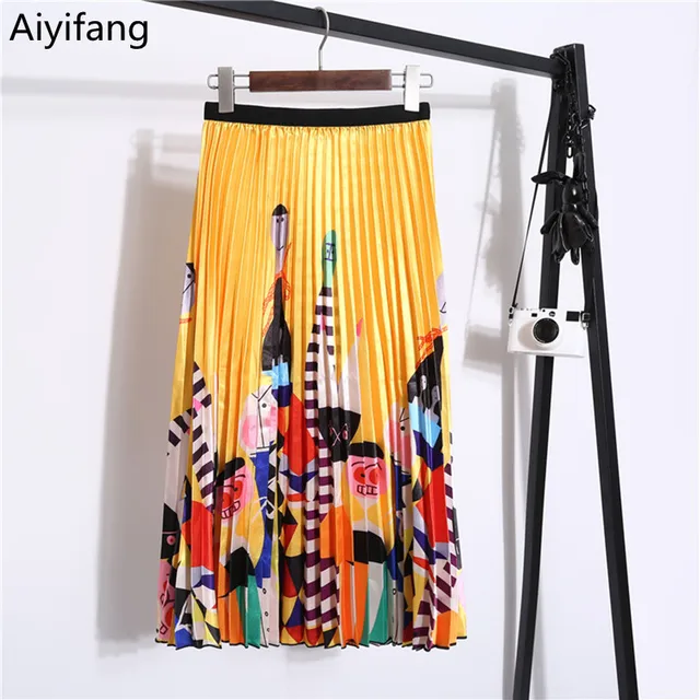 Faldas coreanas de grafiti pintadas para mujer, faldas elegantes, plisadas de cintura elástica, de color Vintage, de verano - AliExpress