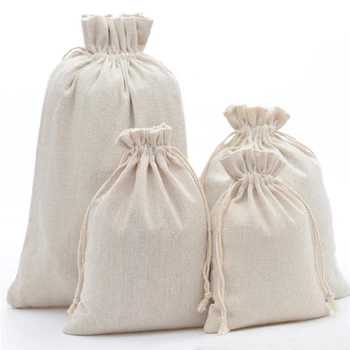 

Natural Resuable Jute Linen Drawstring Pouch Packaging Gift Bag Logo Printed Jewelry Packaging