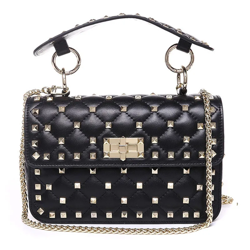 

100% Sheepskin Leather Fashion Shoulder Bags High Quality Rivet Crossbody Bag Luxury Handbags Women Bags Designer Day Flap